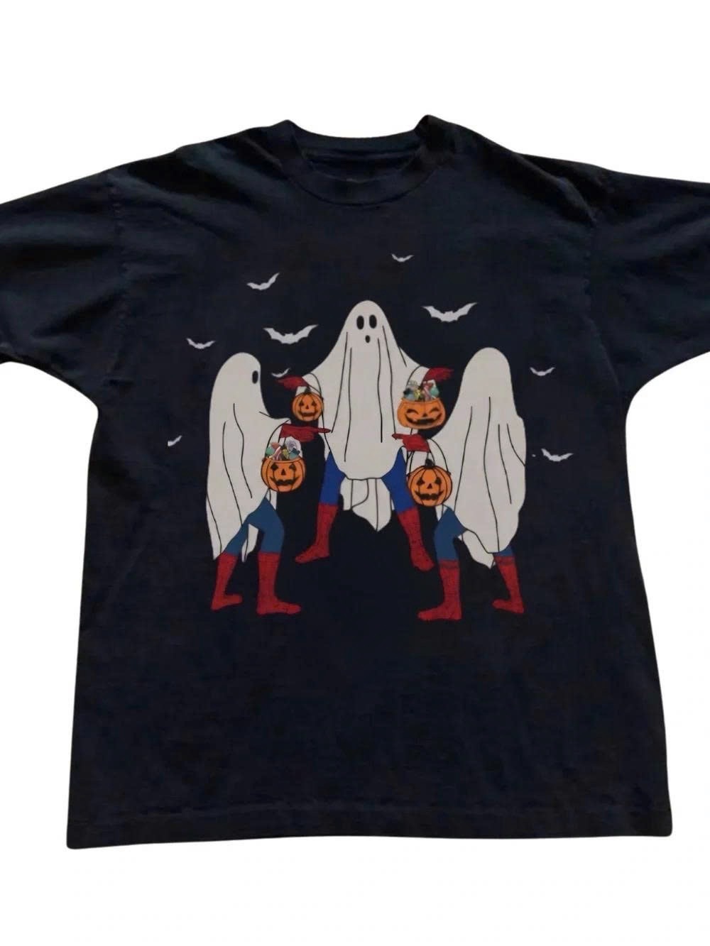 Black Short-Sleeve Halloween Ghost & Pumpkin Puppet Tee